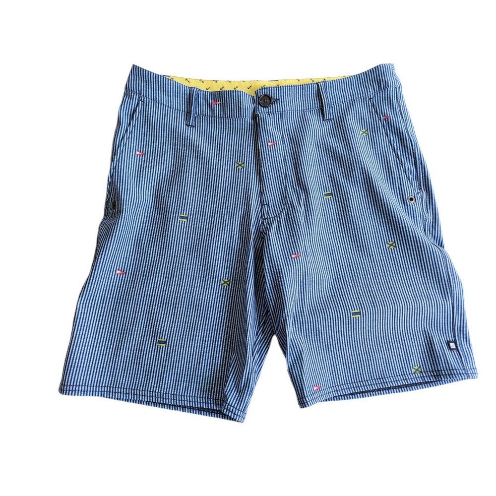 SPERRY Top Sider Blue & White Striped Nautical Flag Board Shorts Size 32